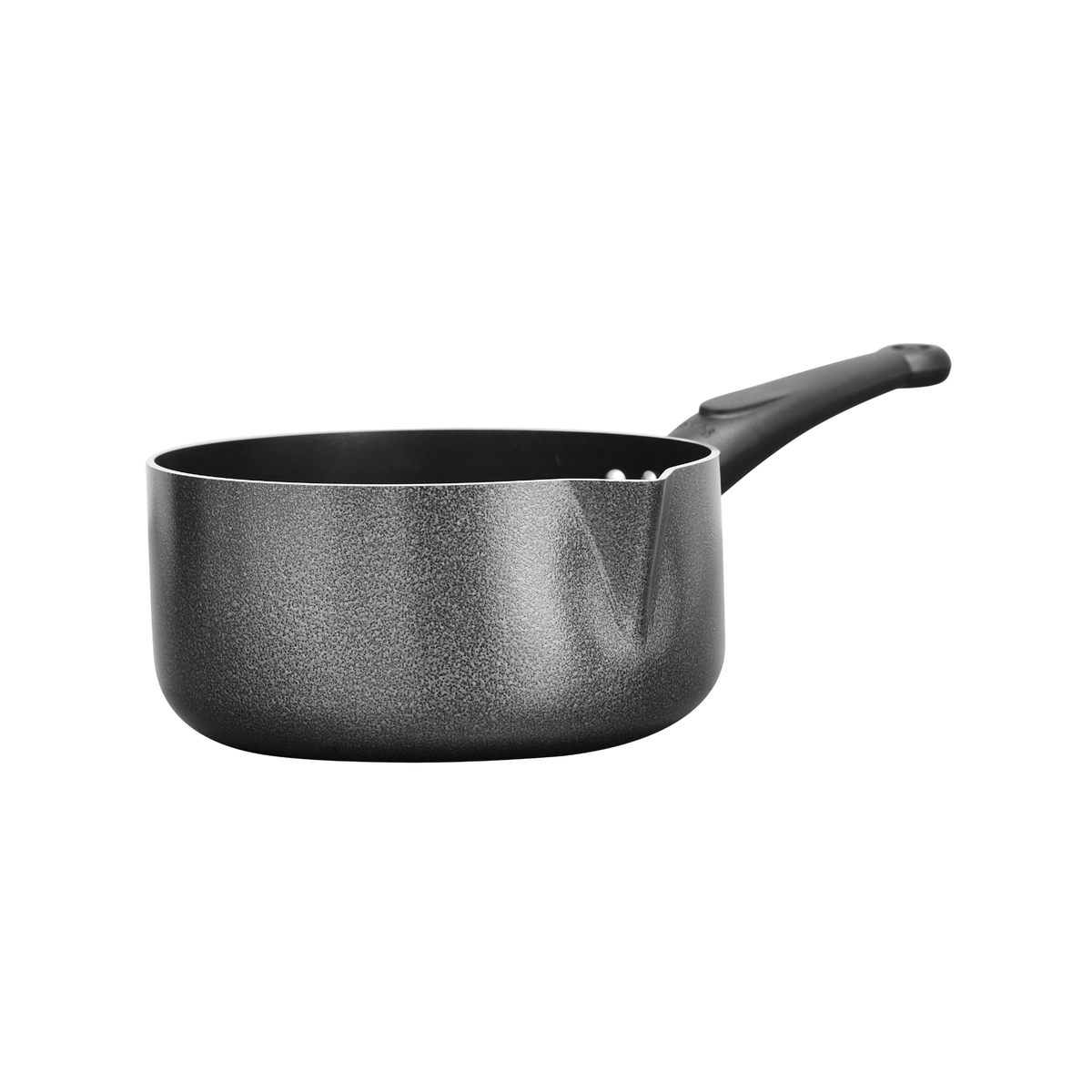 Ergonomic heat-resistant handle on Sonex milk pan