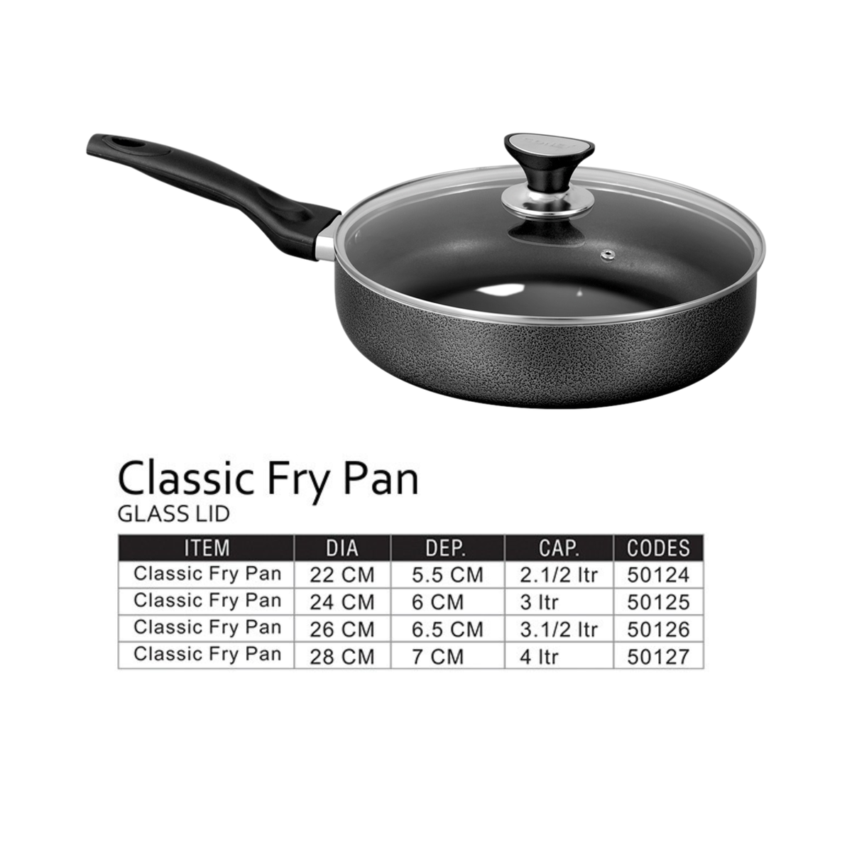 Classic Non Stick Frying Pan with Glass Lid