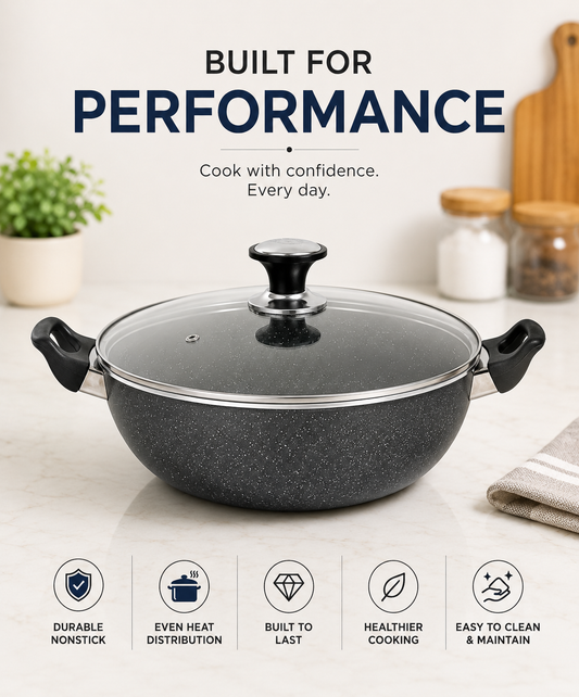 Galaxy Marble Coated Non Stick Induction Cooking Wok with Glass Lid