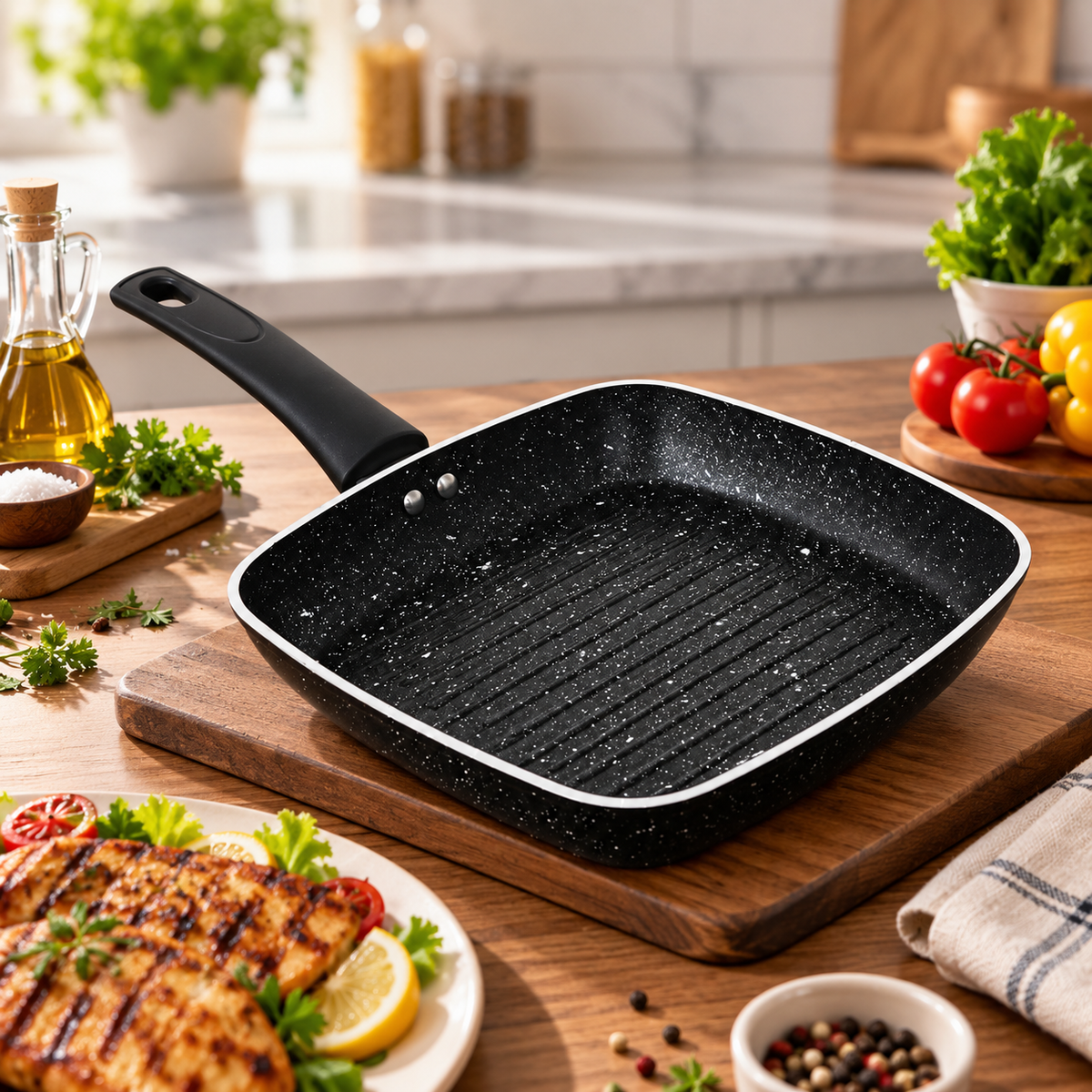 24cm Marble Coated Non Stick Grill Frypan