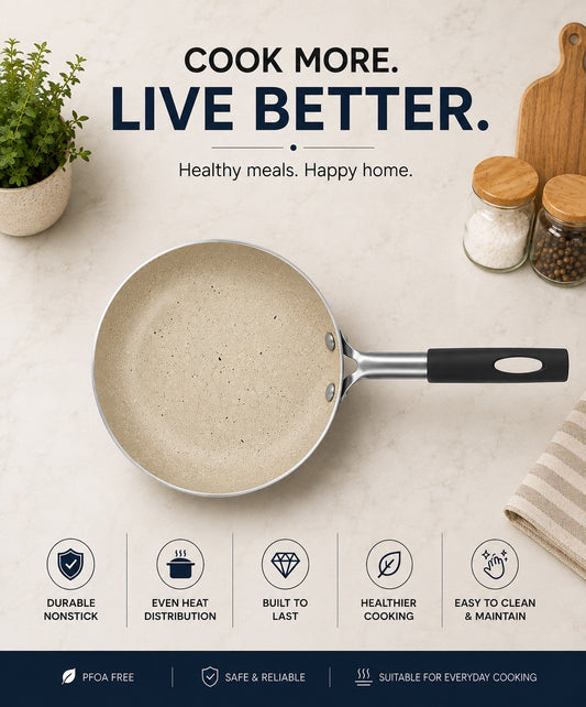14cm Super Non Stick Marble Coated Egg Fry Pan – Beige